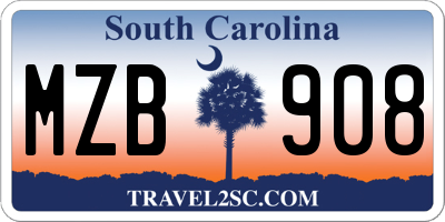 SC license plate MZB908