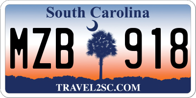 SC license plate MZB918