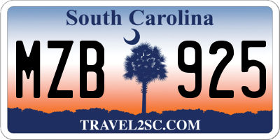 SC license plate MZB925