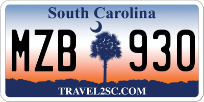 SC license plate MZB930