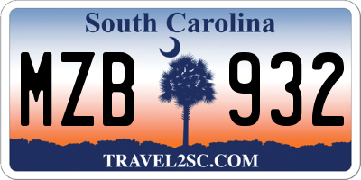 SC license plate MZB932
