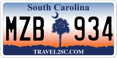 SC license plate MZB934