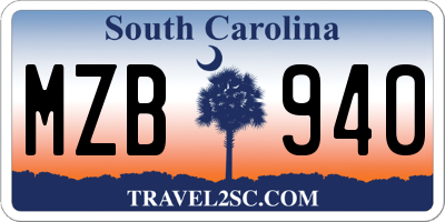 SC license plate MZB940