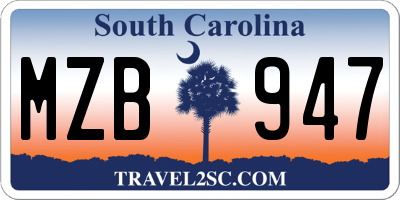 SC license plate MZB947