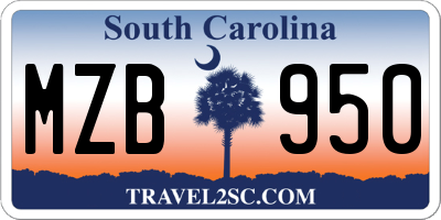 SC license plate MZB950