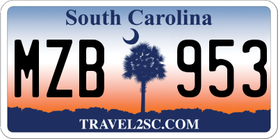 SC license plate MZB953