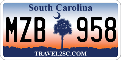 SC license plate MZB958