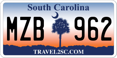 SC license plate MZB962