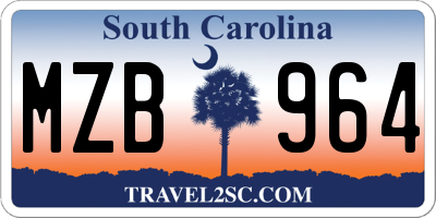 SC license plate MZB964