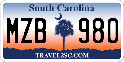 SC license plate MZB980