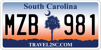SC license plate MZB981