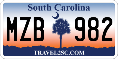 SC license plate MZB982