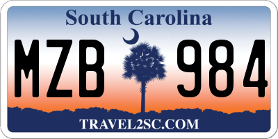 SC license plate MZB984