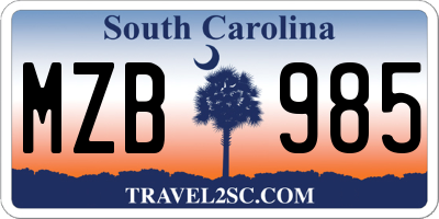 SC license plate MZB985