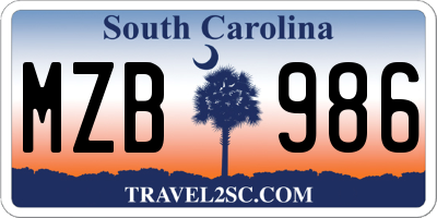 SC license plate MZB986