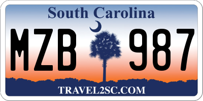 SC license plate MZB987