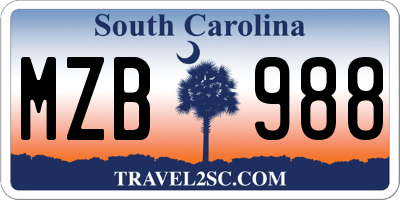 SC license plate MZB988