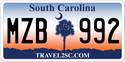 SC license plate MZB992