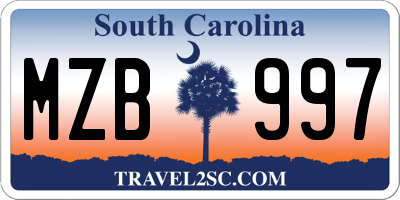 SC license plate MZB997