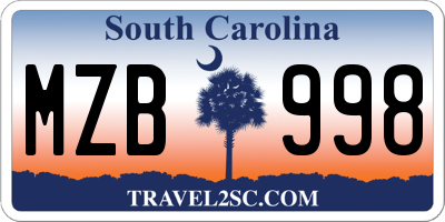 SC license plate MZB998