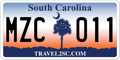 SC license plate MZC011