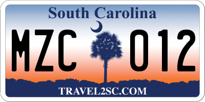 SC license plate MZC012