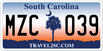 SC license plate MZC039