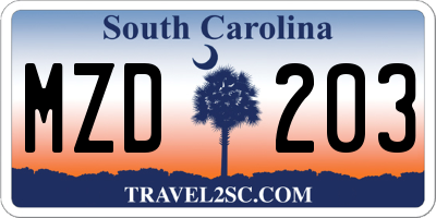 SC license plate MZD203