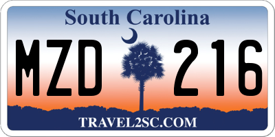 SC license plate MZD216