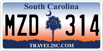 SC license plate MZD314