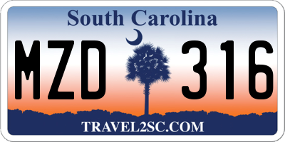 SC license plate MZD316