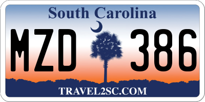 SC license plate MZD386