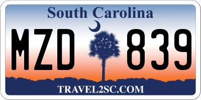 SC license plate MZD839