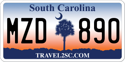 SC license plate MZD890