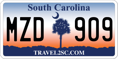 SC license plate MZD909