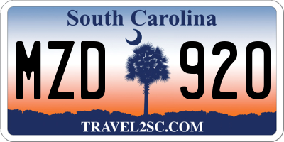 SC license plate MZD920