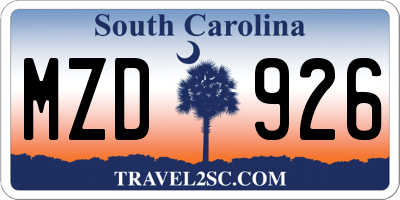SC license plate MZD926