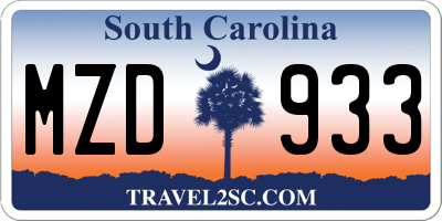 SC license plate MZD933
