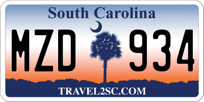 SC license plate MZD934