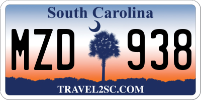 SC license plate MZD938
