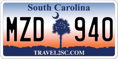 SC license plate MZD940