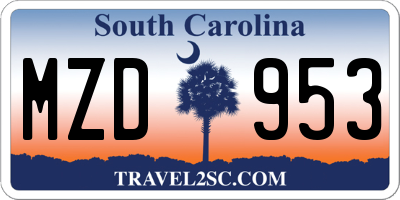 SC license plate MZD953