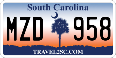 SC license plate MZD958