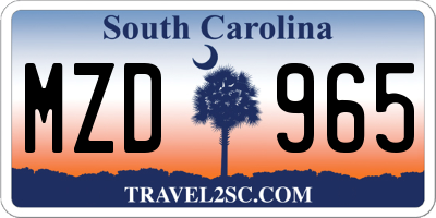 SC license plate MZD965