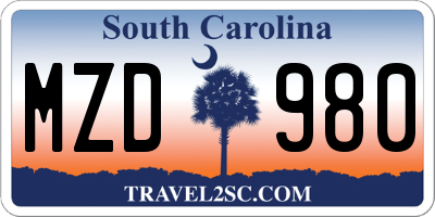 SC license plate MZD980