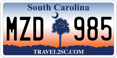 SC license plate MZD985