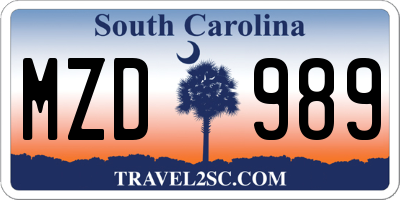 SC license plate MZD989