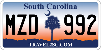 SC license plate MZD992