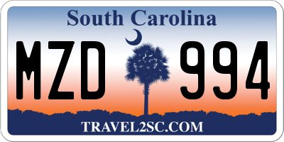 SC license plate MZD994