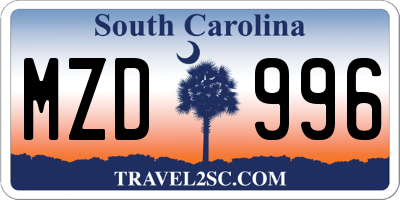 SC license plate MZD996